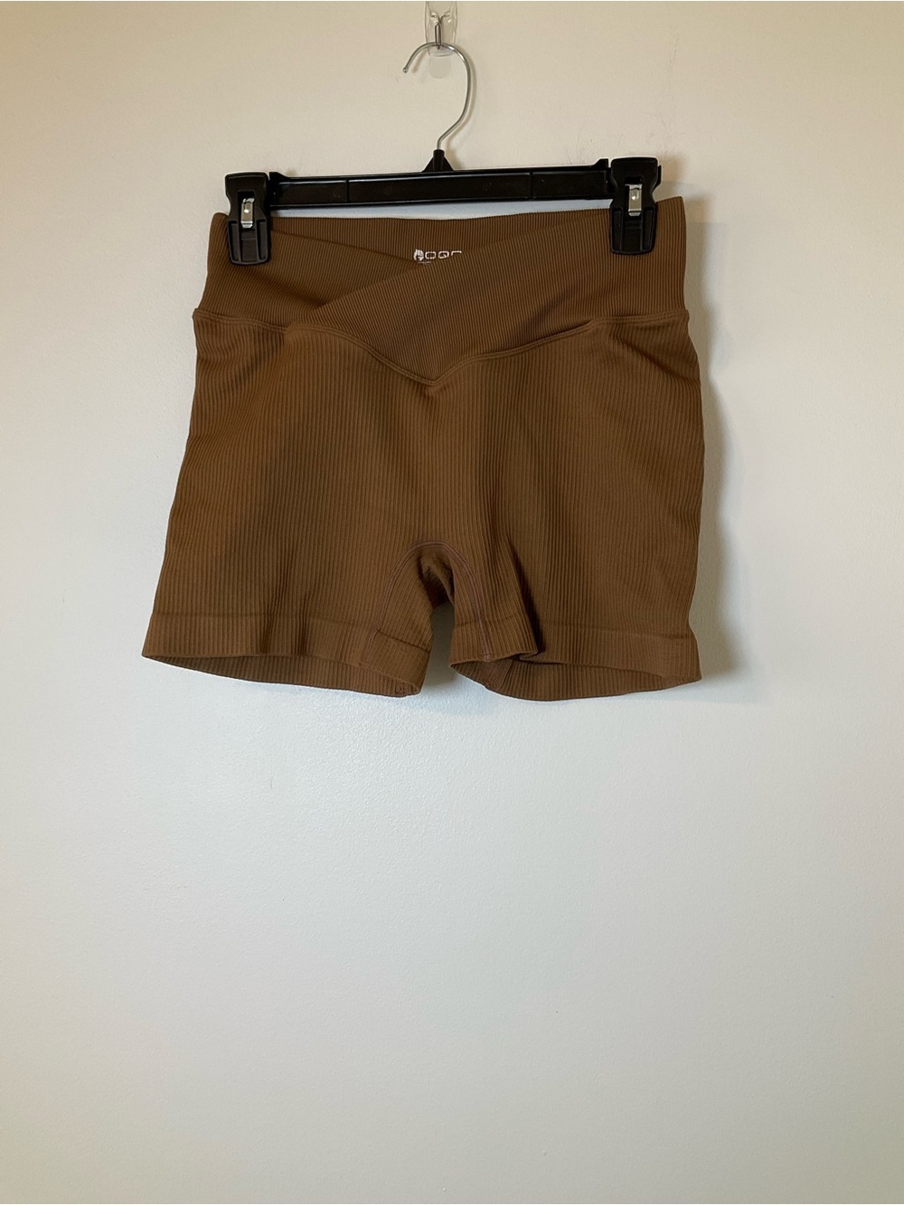 OQQ Ribbed Seamless Biker Shorts Brown High Waist Size L